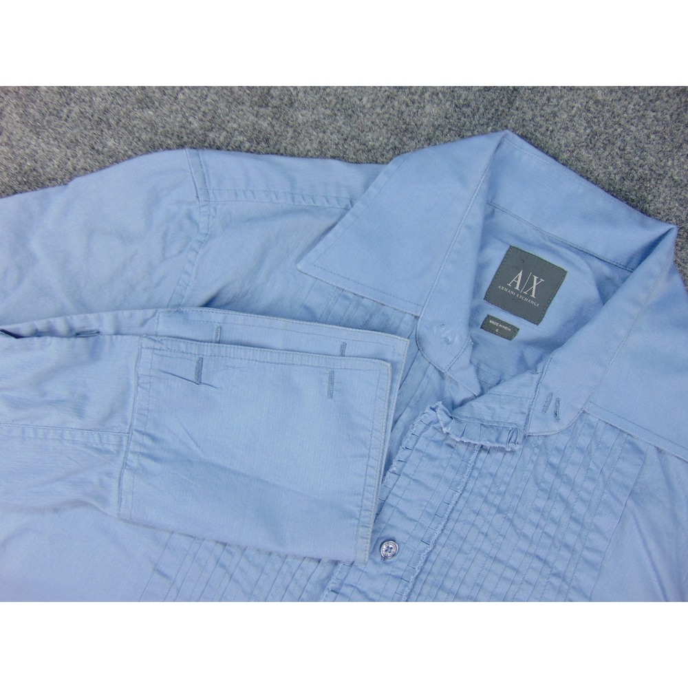Armani Exchange Pleated Shirt Mens Small Light Blue Microstripe Slim Y2K‎ Cyber